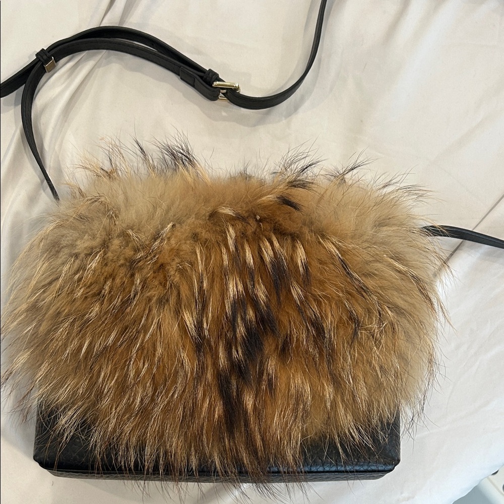 Faux-Fur Accent Crossbody Bag in Brown and Black